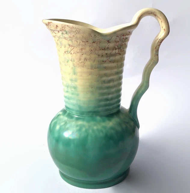 VINTAGE BESWICK POTTERY JUG Vase Yellow Green Drip Glaze No. 350 Art